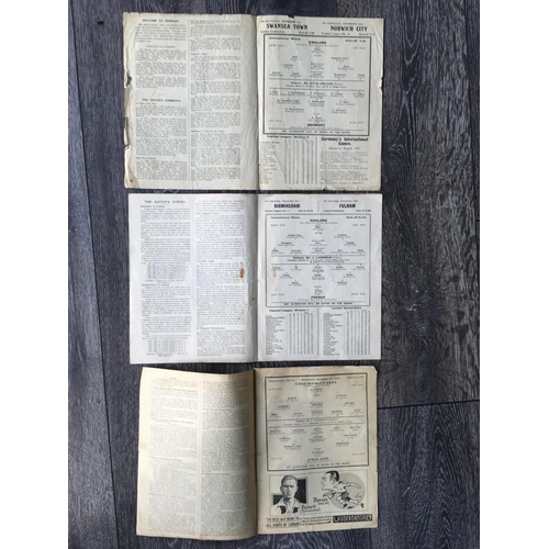 71 - England Pre War Football Programmes At Tottenham: Full Internationals 1933 France fair, 1935 Germany... 