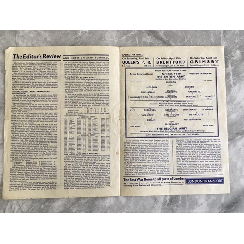 73 - 1948/49 British Army v Belgian Army Football Programme: Played at Tottenham on 6 4 1949. Fair condit... 