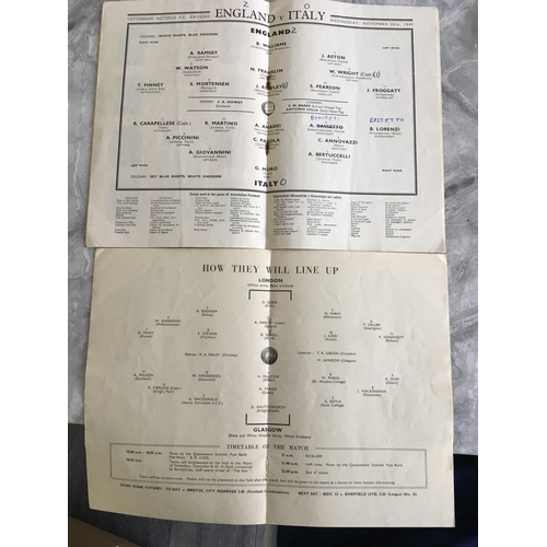 74 - 1949 England v Italy Football Programme: Full International with rusty staples and team changes. C/W... 