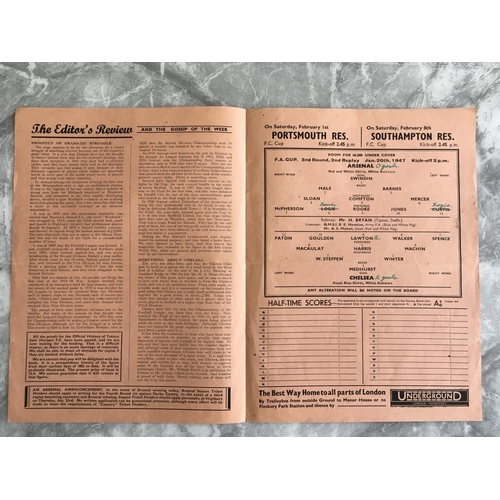 76 - 46/47 Chelsea v Arsenal FA Cup Replay Football Programme: Played at Tottenham. 2nd round replay in g... 