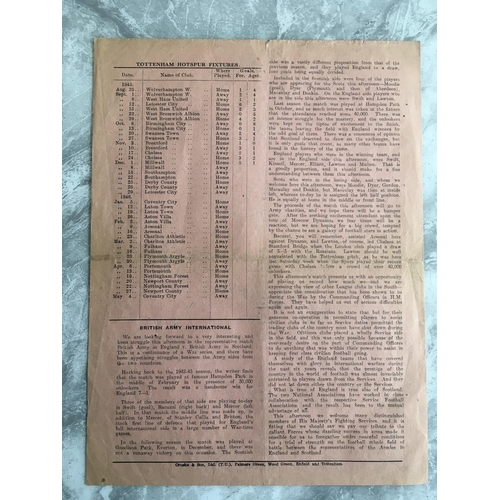 77 - 1945 England Army v Scotland Army Football Programme: Played at Tottenham. Fair/good condition singl... 