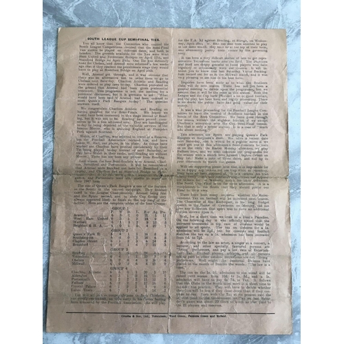 78 - 1943 Semi Final Charlton v Reading Football Programme: Played at Tottenham. Fair condition single sh... 