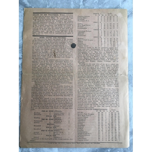 79 - 1944 Semi Final Chelsea v Reading Football Programme: Played at Tottenham. Fair condition single she... 