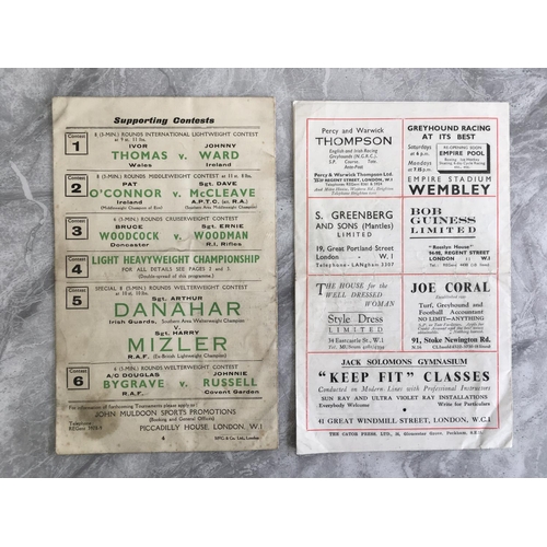 80 - 1942 Len Harvey v Freddie Mills Boxing Programme: Also Jack London v Bruce Woodcock 1945 both held a... 