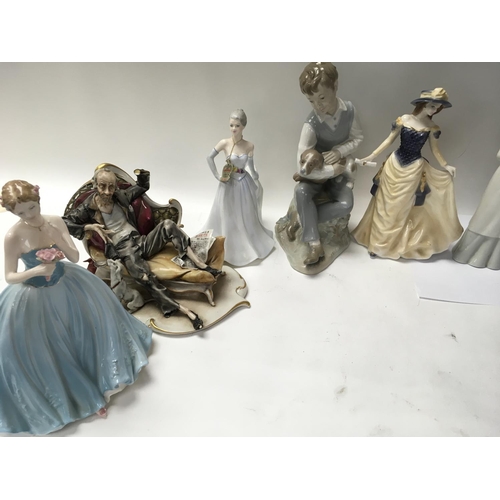 942 - A collection of Coalport figures, Lladro style figures and Capodimonte figures. NO RESERVE. (11)