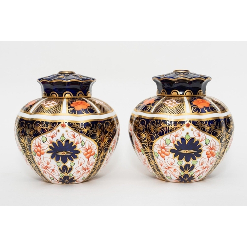 959 - A pair of Royal Crown Derby quality porcelain pot porri pattern number 1128 the Imari pattern decora... 