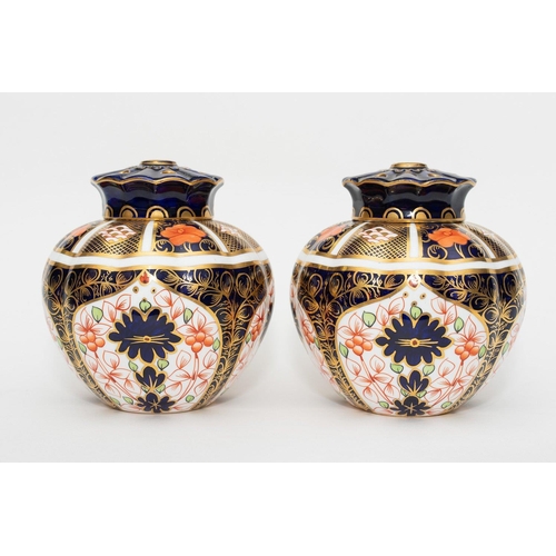 959 - A pair of Royal Crown Derby quality porcelain pot porri pattern number 1128 the Imari pattern decora... 