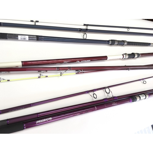 Collection of three fishing rods. New. No reserve. Imax surf 15ft.  Shakespeare Agility 15ft long sur