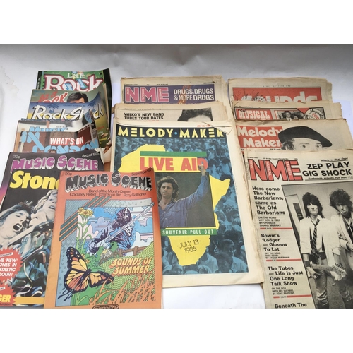 533 - A collection of vintage music papers and magazines comprising NME, Melody Maker, Sounds and others.