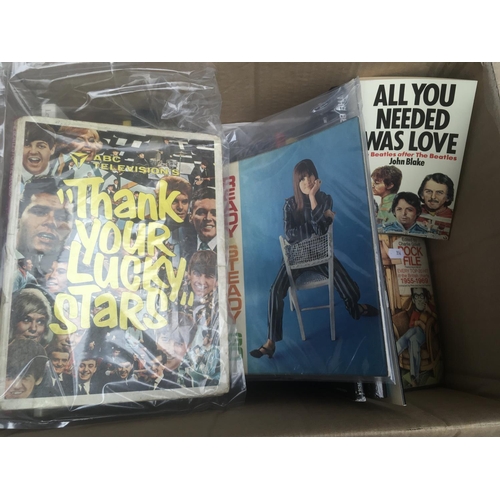 543 - A box of Beatles and 60s pop music books.