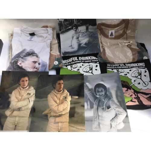 570 - A collection of Carrie Fisher and Star Wars related items including a signed print, various publicit... 