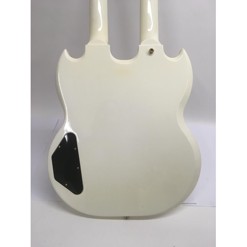 701 - A Gibson double neck 6 and 12 string electric guitar in white with a black scratchplate and gold pla... 