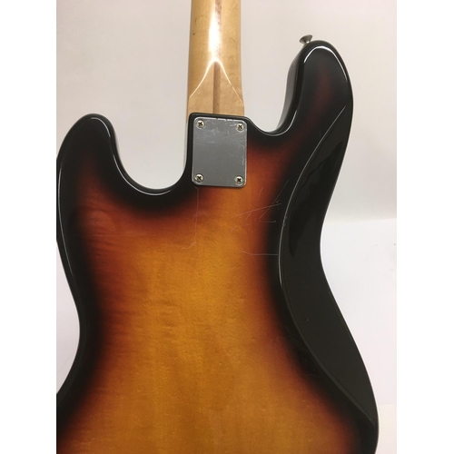 708 - A Mexican Fender Jazz bass guitar in classic sunburst finish, serial number MZ2025644. No case.