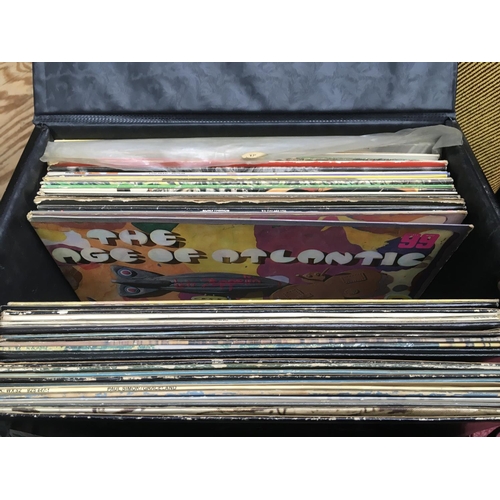 85 - A record box of LPs by various artists including Thin Lizzy, Eric Clapton, UB40 and others.