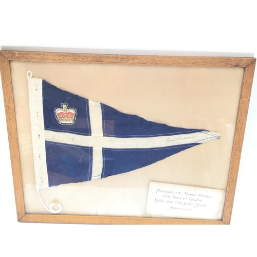 2301 - Framed signed America's cup flag presented to the Yeomen Warders of the Tower of London.
Comes with ... 