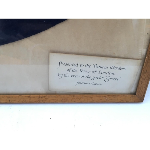 2301 - Framed signed America's cup flag presented to the Yeomen Warders of the Tower of London.
Comes with ... 