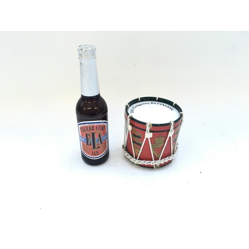 2463 - Bottle of ale and little drum from the Tower of London Yeoman Warders.
Provided with letter of Authe... 