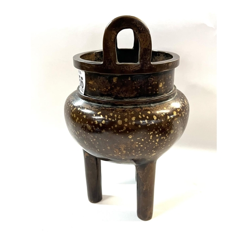 1156 - A good spalshed bronze tripod footed censor.