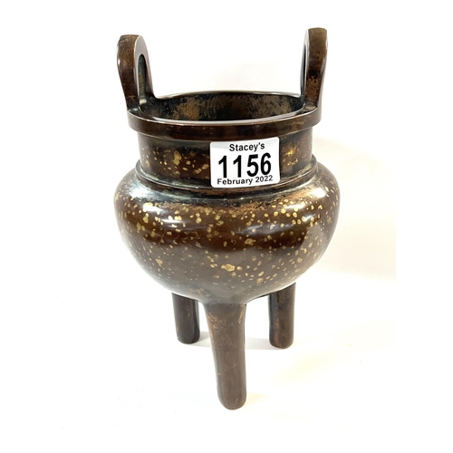 1156 - A good spalshed bronze tripod footed censor.