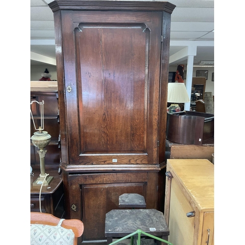 1206 - A Georgian Country Oak Antique Floor Standing Corner Cupboard, C.1800. 223cm x 95cm