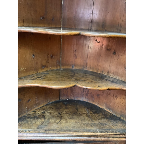 1206 - A Georgian Country Oak Antique Floor Standing Corner Cupboard, C.1800. 223cm x 95cm