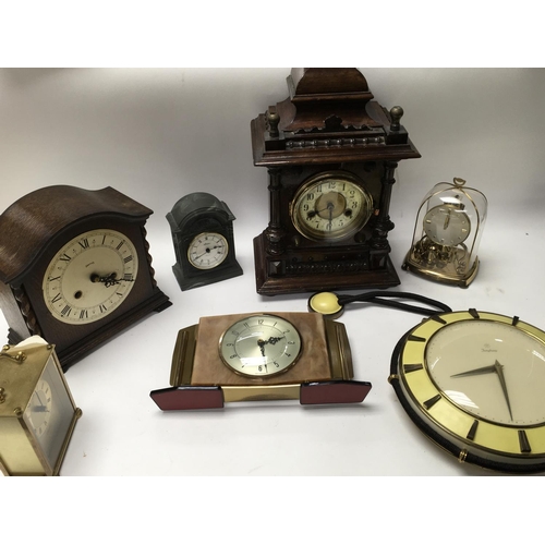 1233 - A Collection of six mantel clocks and one retro design Junghams hanging wall clock - NO RESERVE