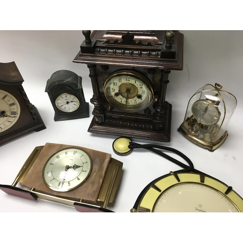 1233 - A Collection of six mantel clocks and one retro design Junghams hanging wall clock - NO RESERVE