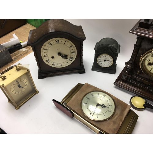 1233 - A Collection of six mantel clocks and one retro design Junghams hanging wall clock - NO RESERVE
