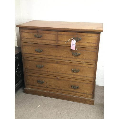 1234 - An early 20th satin ash chest of drawers fitted with two short and three long drawers. 111cm wide 54... 
