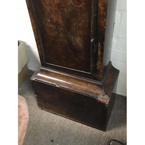 1267 - A George II 18th Century Walnut long case clock with a caddy top and fretwork panels the brass dial ... 