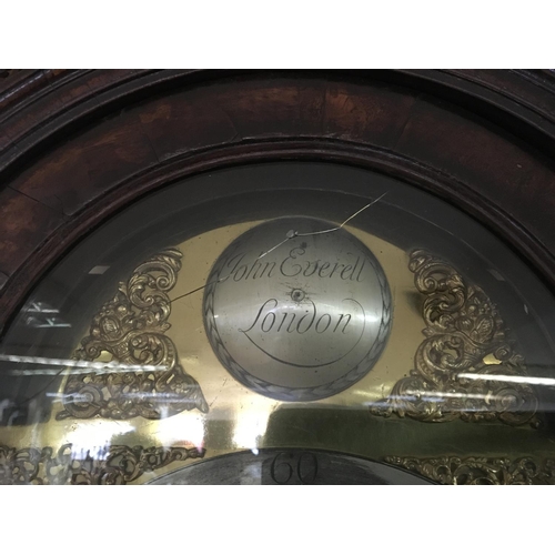 1267 - A George II 18th Century Walnut long case clock with a caddy top and fretwork panels the brass dial ... 