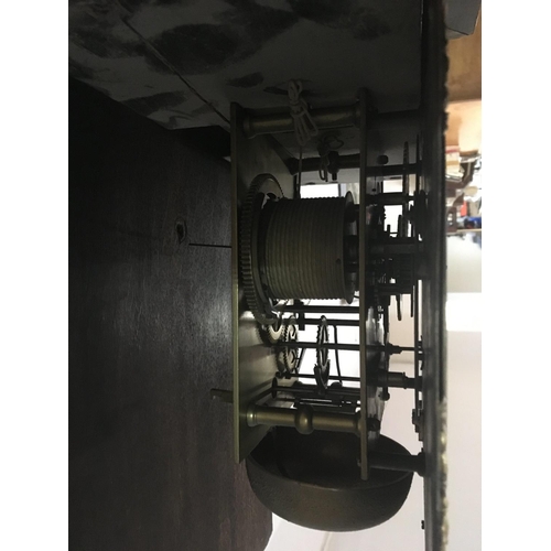 1267 - A George II 18th Century Walnut long case clock with a caddy top and fretwork panels the brass dial ... 