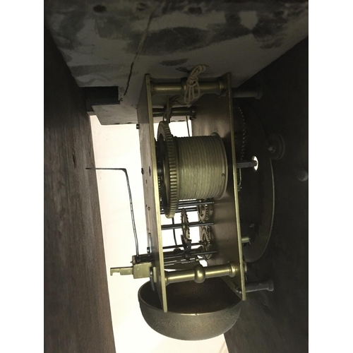 1267 - A George II 18th Century Walnut long case clock with a caddy top and fretwork panels the brass dial ... 