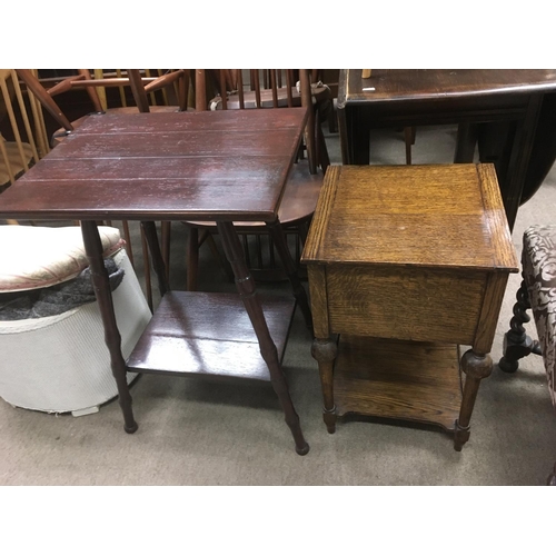 1271 - An oak work box and two tier side table (2).