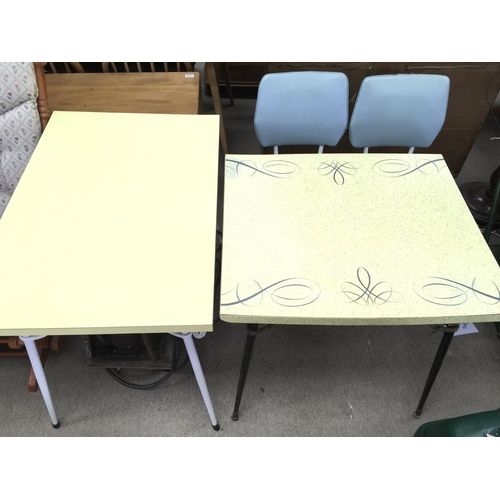 1284 - Two 1960âs tables with two chairs. One 74cm by 66cm other 91cm by 61cm.