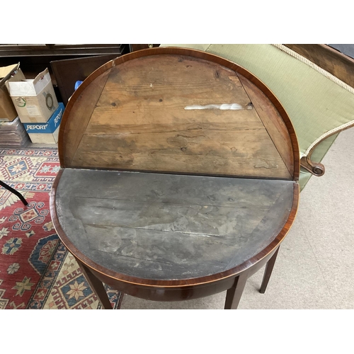1293 - A Georgian Deco lune card table, (poor condition).