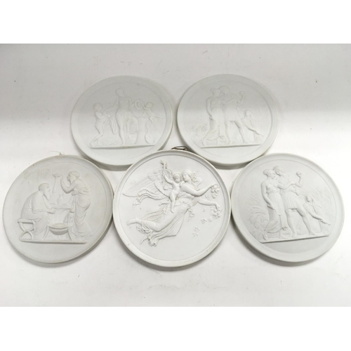 944 - Five Royal Copenhagen circular plaques including a signed Eneret example, approx diameter 14.5c,.