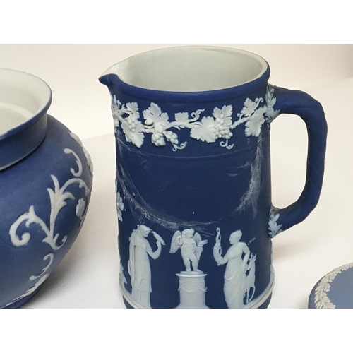 950 - A collection of Wedgwood Jasper ware and one other conforming pot one jug damage otherwise no obviou... 