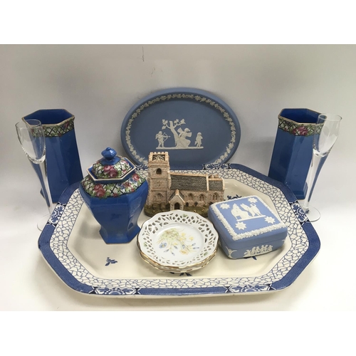 955 - An Oriental style tea service, Wedgwood Jasperware etc.