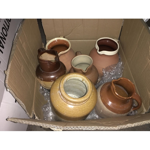 958 - A large collection of stoneware and terracotta jugs and bottles, jars etc. (Two boxes worth and 7 ot... 
