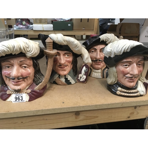 963 - Four Royal Doulton character jugs the musketeers.