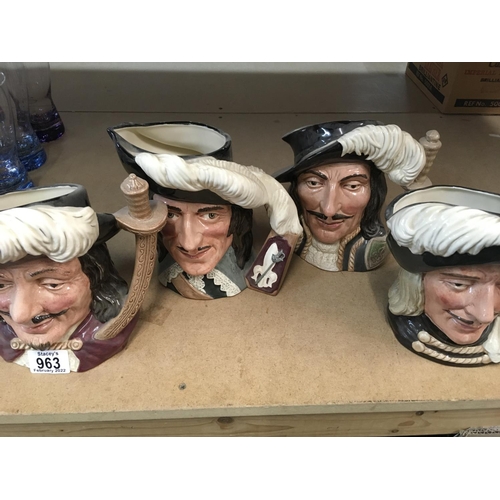 963 - Four Royal Doulton character jugs the musketeers.