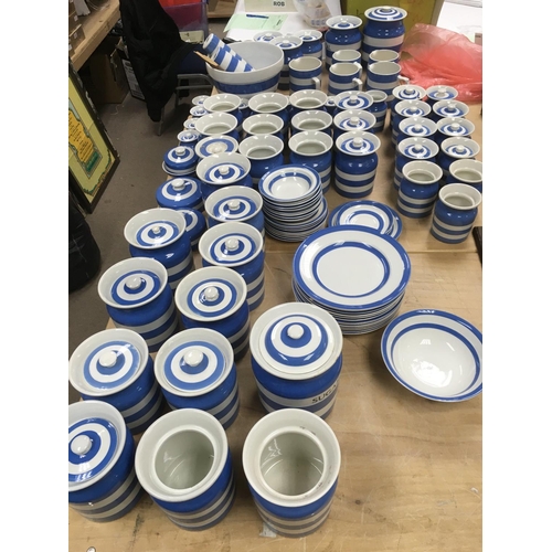 965 - An extensive collection of TG Green & Co Cornish ware blue and white banded ware items comprising st... 