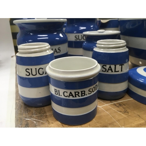 965 - An extensive collection of TG Green & Co Cornish ware blue and white banded ware items comprising st... 