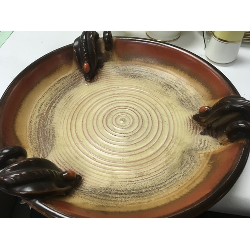 969 - A part Art Deco paslissy tea set a pair of Belleek vases and Art nouveau style pottery dish .