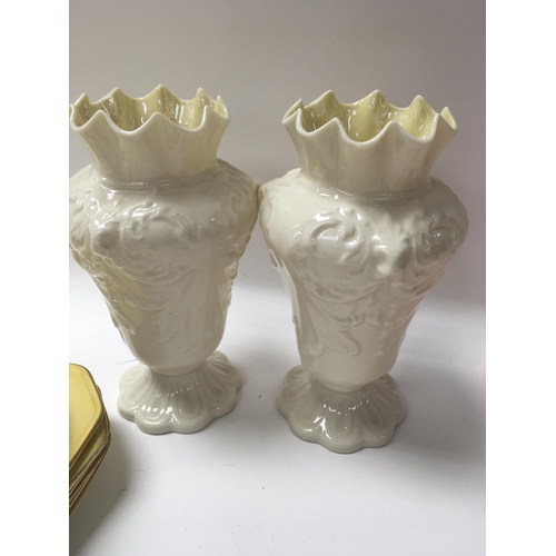 969 - A part Art Deco paslissy tea set a pair of Belleek vases and Art nouveau style pottery dish .