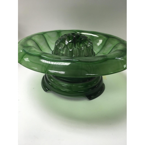 972 - A Davidson green glass Art Deco style bowl with inset .