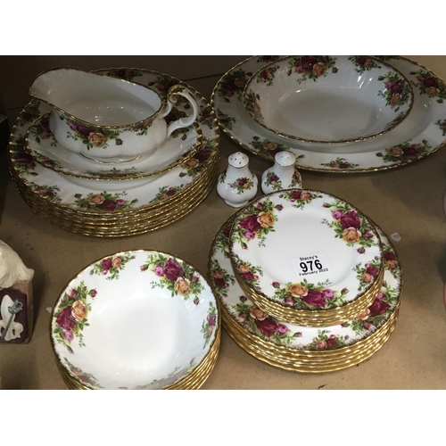 976 - A Royal Albert Old English County Rose dinner set six place setting with serving dish gravy boat con... 