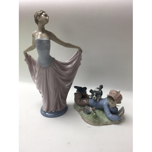 982 - Two Lladro figures comprising boy and dog , a Princess , and two Nao figures.
