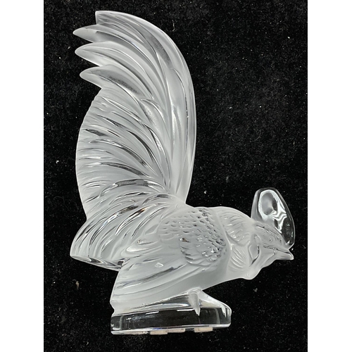989 - RenÃ© Lalique (1860-1945) coq nain cockerel car mascot in clear and slightly frosted glass with sign... 